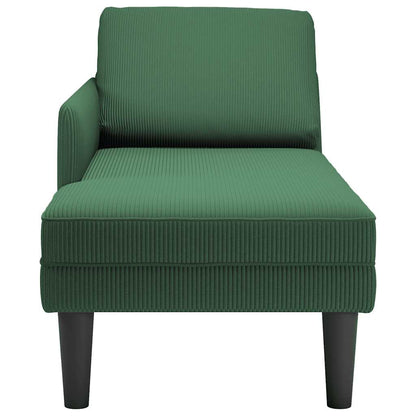 Chaise Longue Met Kussen Corduroy Stof Donkergroen