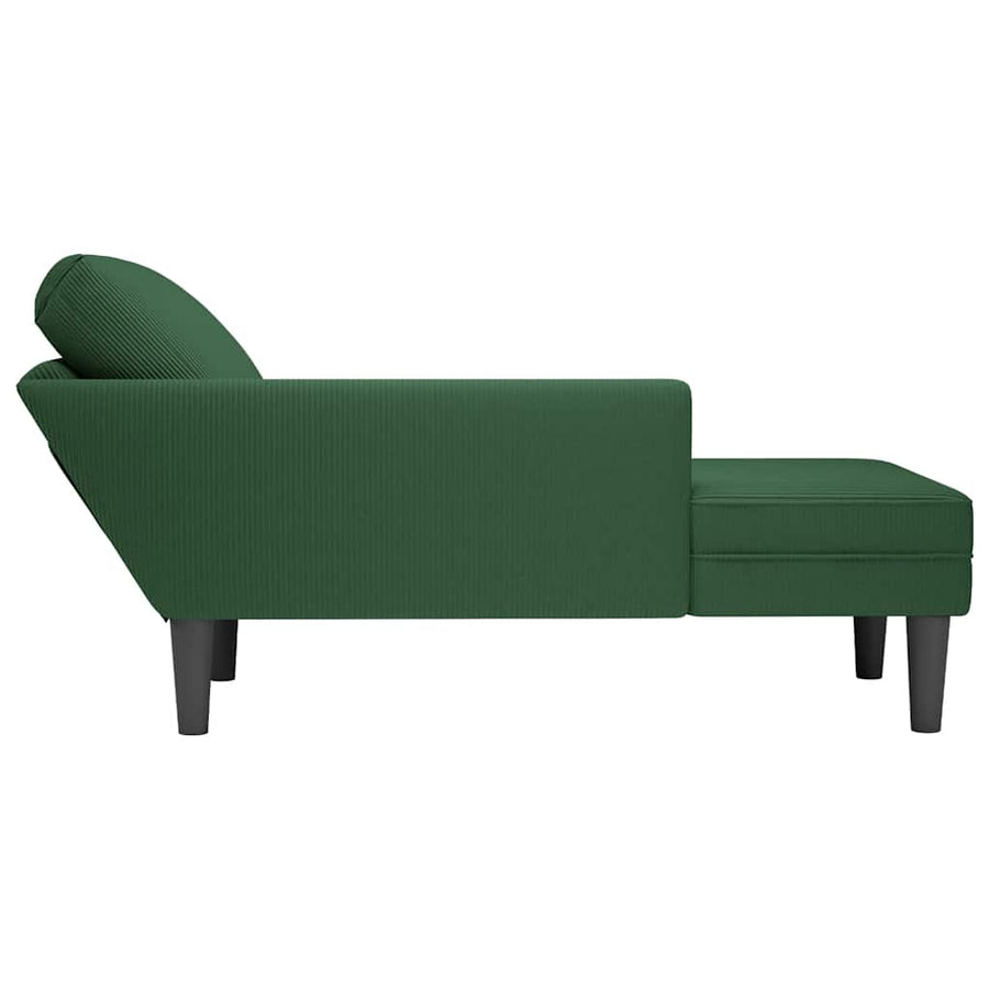 Chaise Longue Met Kussen Corduroy Stof Donkergroen