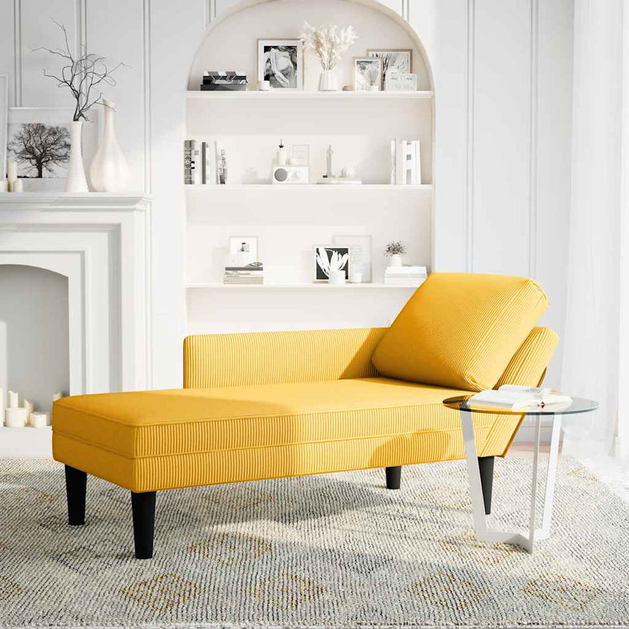 Chaise longue met kussen corduroy stof lichtgeel