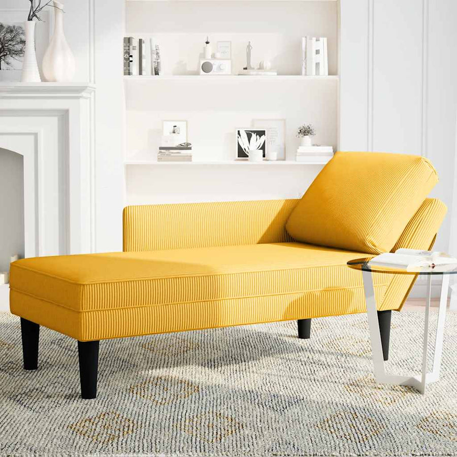 Chaise longue met kussen corduroy stof lichtgeel