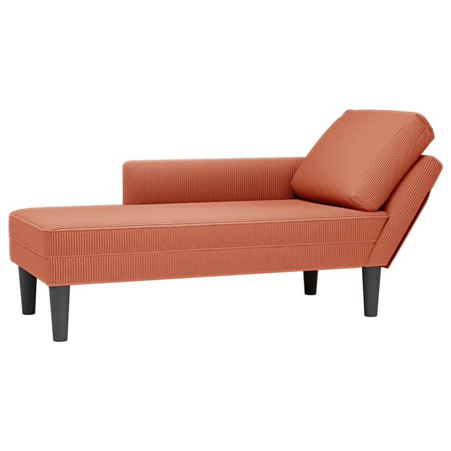 Chaise longue met kussen corduroy stof rood oranje
