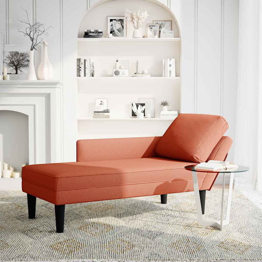 Chaise longue met kussen corduroy stof rood oranje