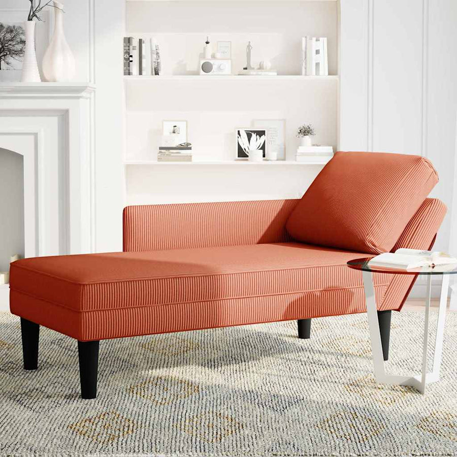 Chaise longue met kussen corduroy stof rood oranje