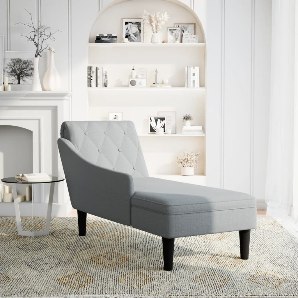 Chaise longue met kussen en rechterarmleuning stof lichtgrijs