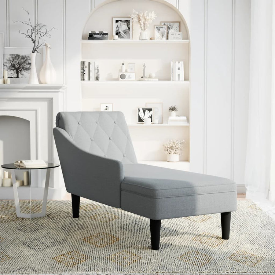 Chaise longue met kussen en rechterarmleuning stof lichtgrijs