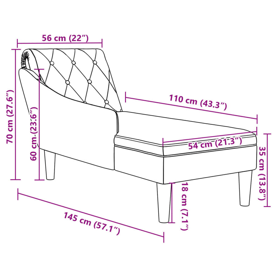 Chaise longue met kussen en rechterarmleuning stof donkergrijs