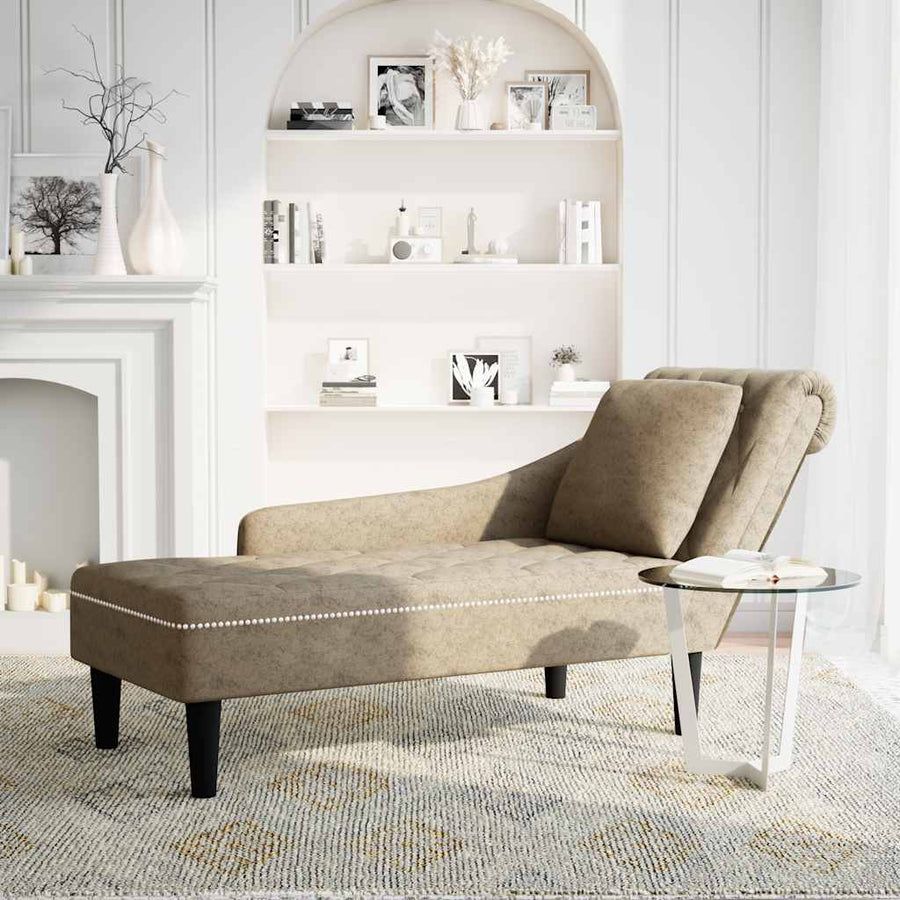 Chaise longue met kussen&rechterarmleuning kunstleer lichtgrijs