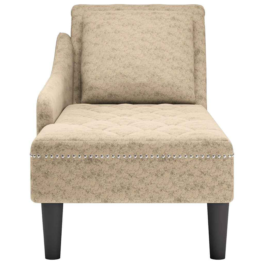 Chaise longue met kussen&rechterarmleuning kunstleer lichtgrijs