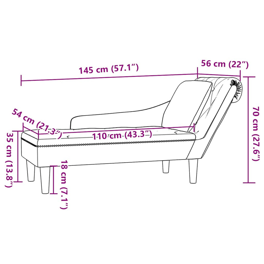 Chaise longue met kussen&rechterarmleuning kunstleer lichtgrijs