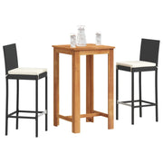 Tuinbarset massief acaciahout poly rattan 3-delig
