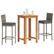 Tuinbarset massief acaciahout poly rattan grijs 60x60x105 cm
