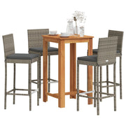 Tuinbarset 5-delig massief acaciahout poly rattan grijs