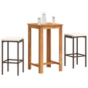 Tuinbarset 3-delig massief acaciahout poly rattan bruin