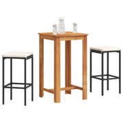 Tuinbarset 3-delig massief acaciahout poly rattan zwart