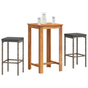 Tuinbarset massief acaciahout poly rattan grijs