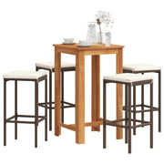 5-piece Garden Bar Set Solid Acacia Wood and Poly Rattan Brown