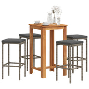 5-piece Garden Bar Set Solid Acacia Wood and Poly Rattan Grey