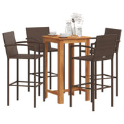 Tuinbarset 5-delig massief acaciahout poly rattan bruin