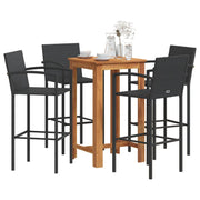 Tuinbarset 5-delig massief acaciahout poly rattan zwart