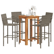 Tuinbarset massief acaciahout poly rattan grijs 5-delig