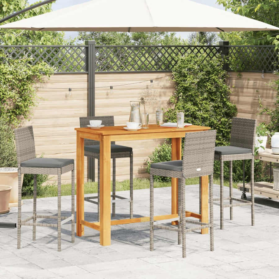 5-delige Tuinbarset massief acaciahout en poly rattan grijs