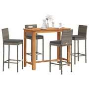 Tuinbarset 5-delig massief acaciahout poly rattan grijs