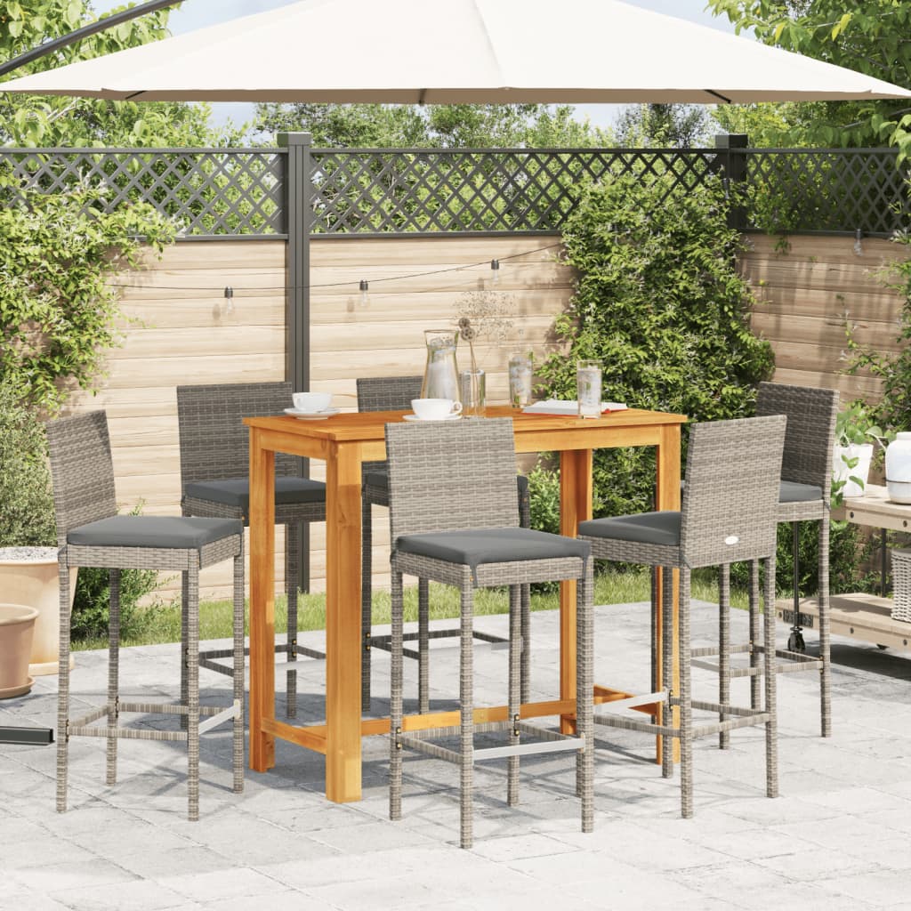 7-delige Tuinbarset massief acaciahout en poly rattan grijs
