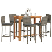 Tuinbarset 7-delig massief acaciahout poly rattan grijs