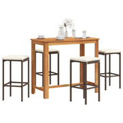 5-piece Garden Bar Set Solid Acacia Wood and Poly Rattan Brown