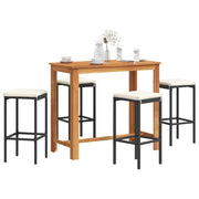 5-piece Garden Bar Set Solid Acacia Wood and Poly Rattan Black