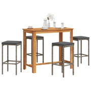 5-piece Garden Bar Set Solid Acacia Wood and Poly Rattan Grey