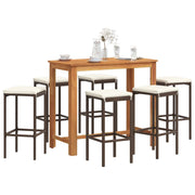 Tuinbarset 7-delig massief acaciahout poly rattan bruin