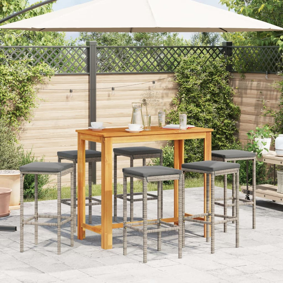 7-delige Tuinbarset massief acaciahout en poly rattan grijs