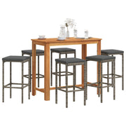 Tuinbarset 7-delig massief acaciahout poly rattan grijs