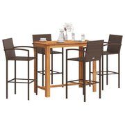 Tuinbarset 5-delig massief acaciahout poly rattan bruin