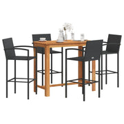 Tuinbarset 5-delig massief acaciahout poly rattan zwart