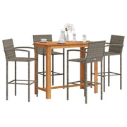 Tuinbarset massief acaciahout poly rattan grijs 5-delig