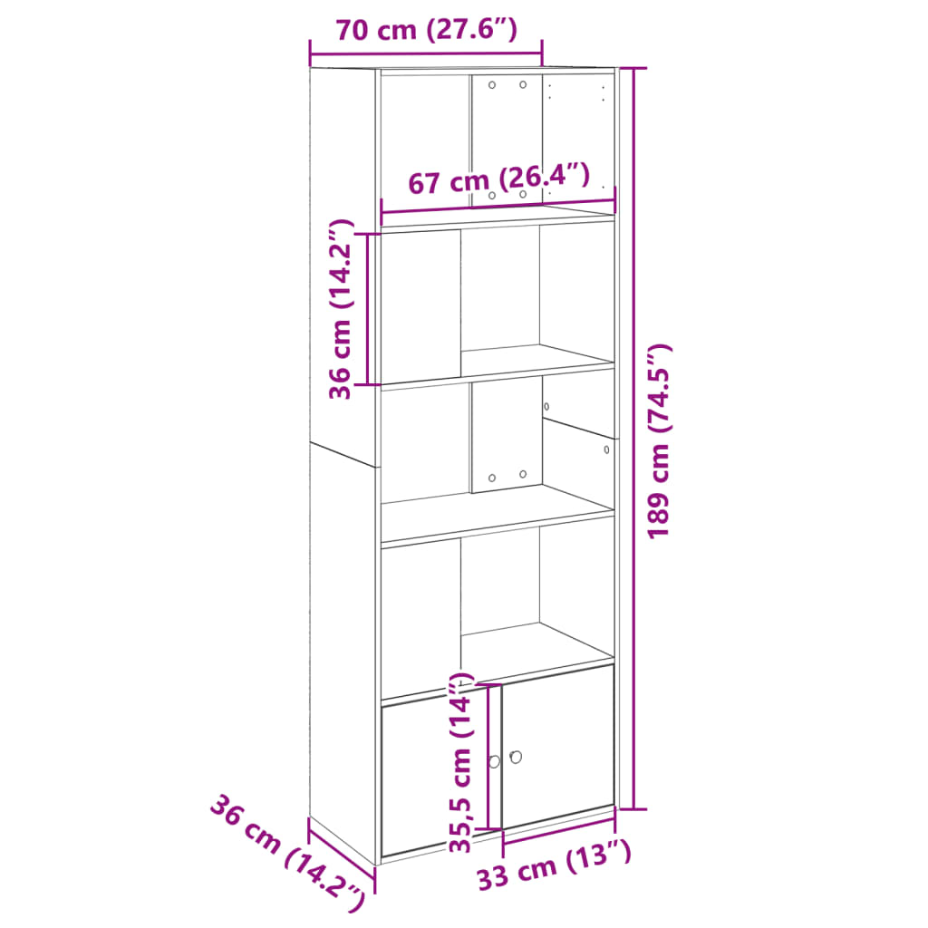 Boekenkast 70x36x189 cm bewerkt hout sonoma eikenkleurig