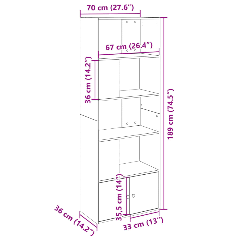 Boekenkast 70x36x189 cm bewerkt hout betongrijs