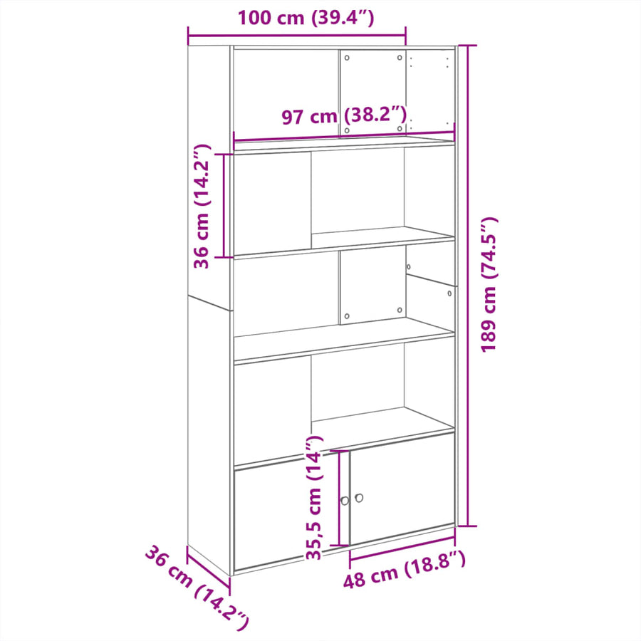 Boekenkast 100x36x189 cm bewerkt hout wit