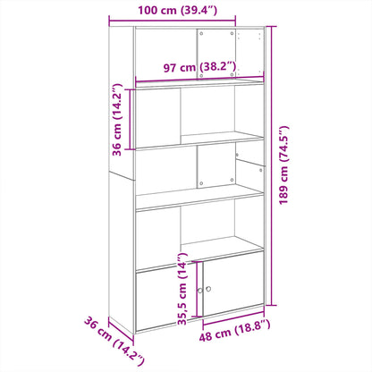 Boekenkast 100x36x189 cm bewerkt hout betongrijs