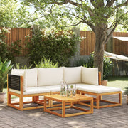 Loungeset 5-delig acaciahout rotan met kussens