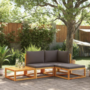 Loungeset acaciahout rotan 4-delig met kussens