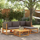 5-piece Garden Sofa Set with Cushions Acacia Wood & Rattan
