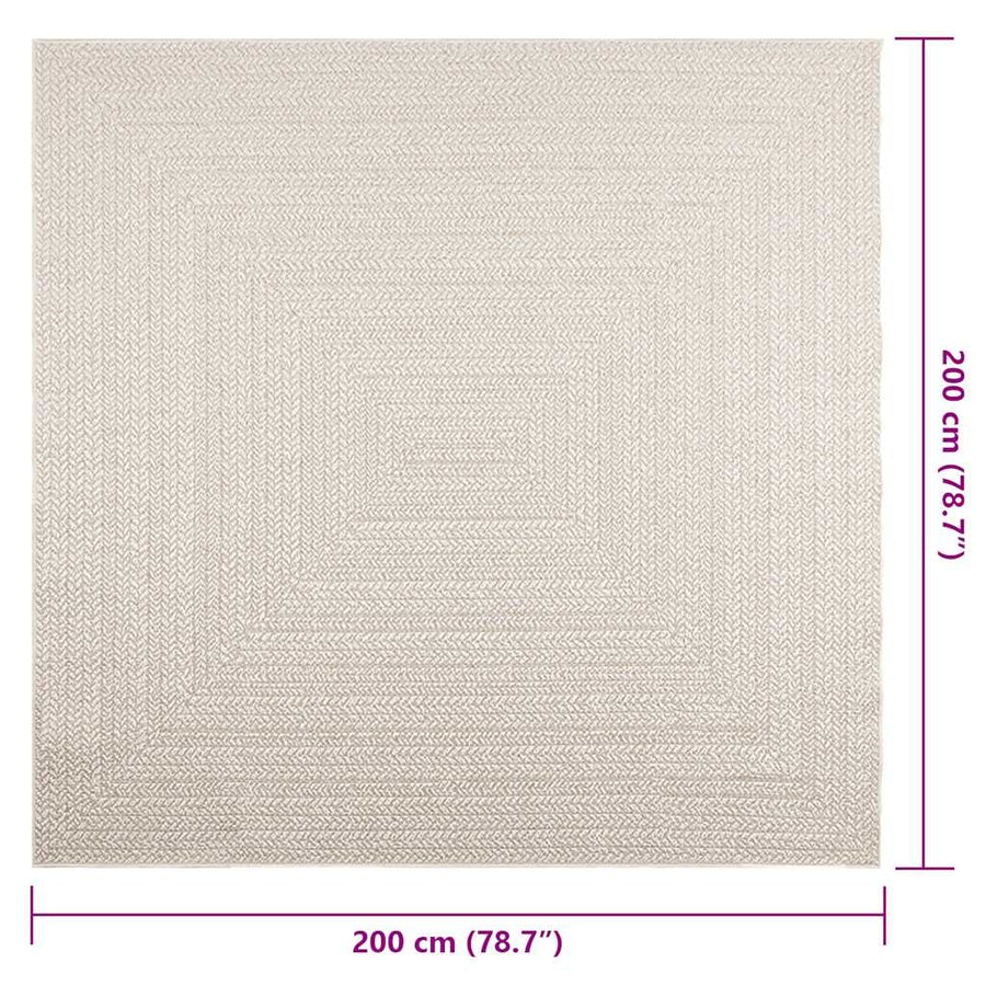 Vloerkleed ZIZUR room binnen en buiten 200x200 cm jute look
