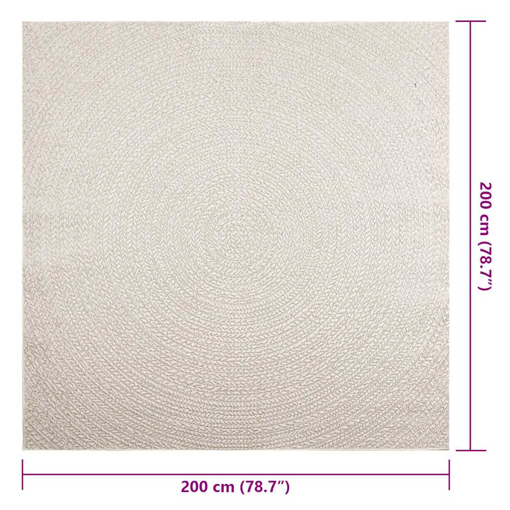 Vloerkleed ZIZUR room binnen en buiten 200x200 cm jute look