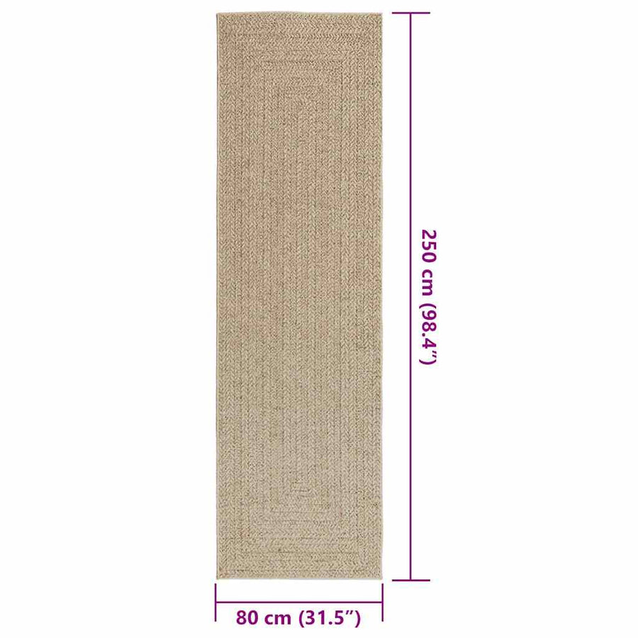 Vloerkleed ZIZUR beige binnen en buiten 80x250 cm jute look