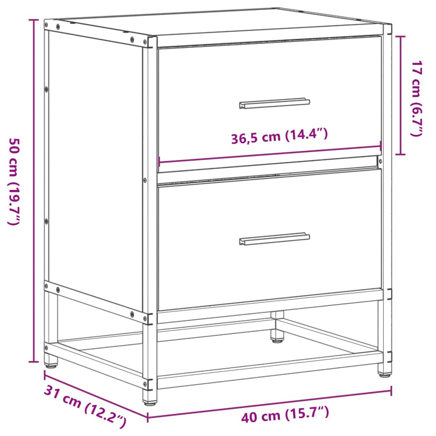 Nachtkastjes 2 st 40x31x50 cm bewerkt hout bruin eikenkleurig