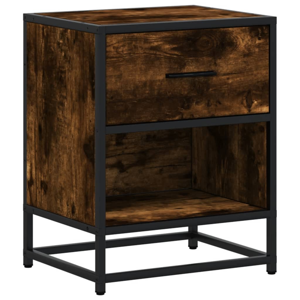 Nachtkastje 40x31x50 cm bewerkt hout gerookt eikenkleurig