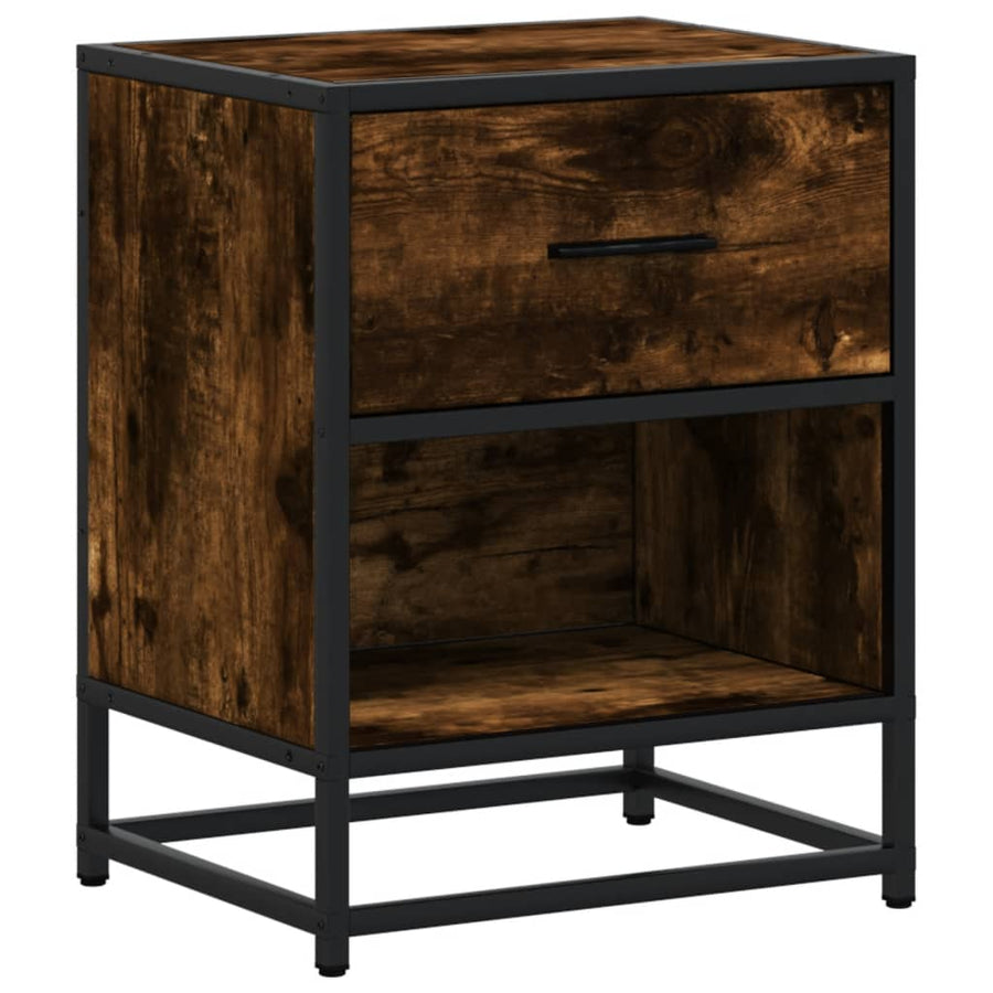 Nachtkastje 40x31x50 cm bewerkt hout gerookt eikenkleurig